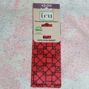 ICU Eyewear Women's Soft Reader Case Red and Black Geometric Pattern +3.00